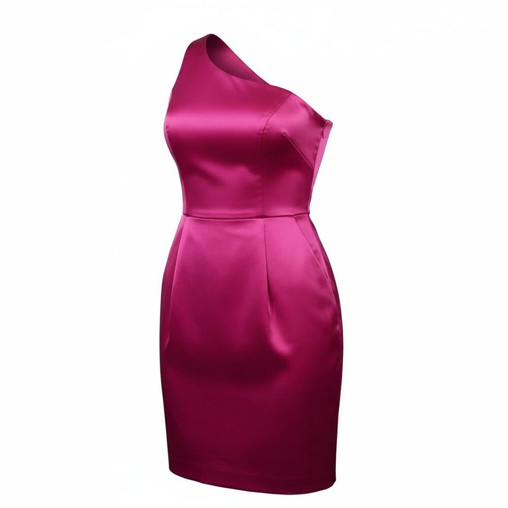 Badgley Mischka Hot Pink One Shoulder Party Dress Size 2 - Picture 2 of 8